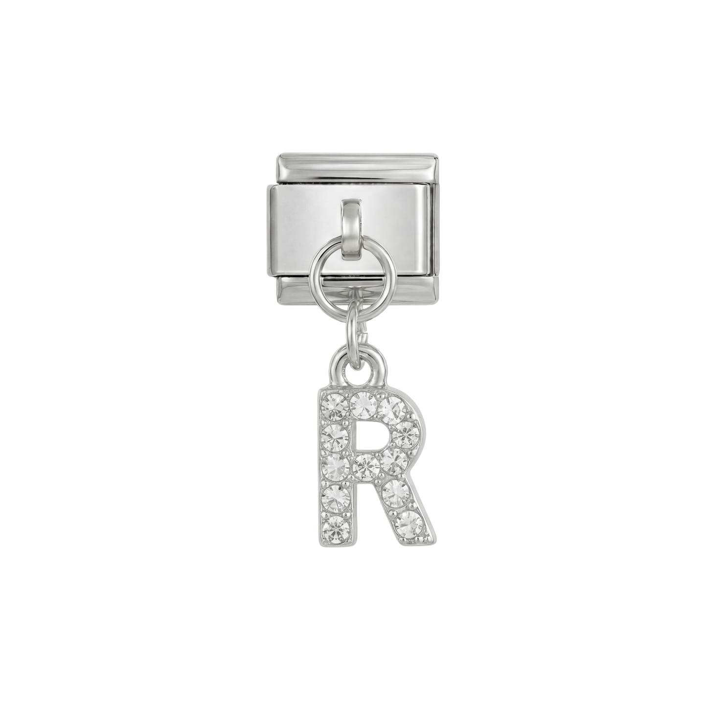 Letter R with stones, Hanging, on Silver