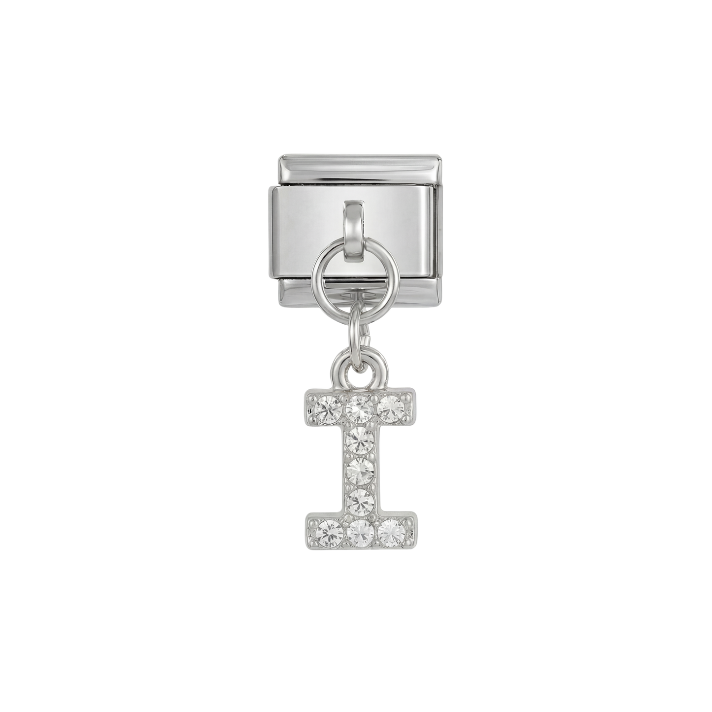 Letter I with stones, Hanging, on Silver