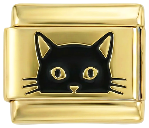 ゴールド地に黒猫の顔