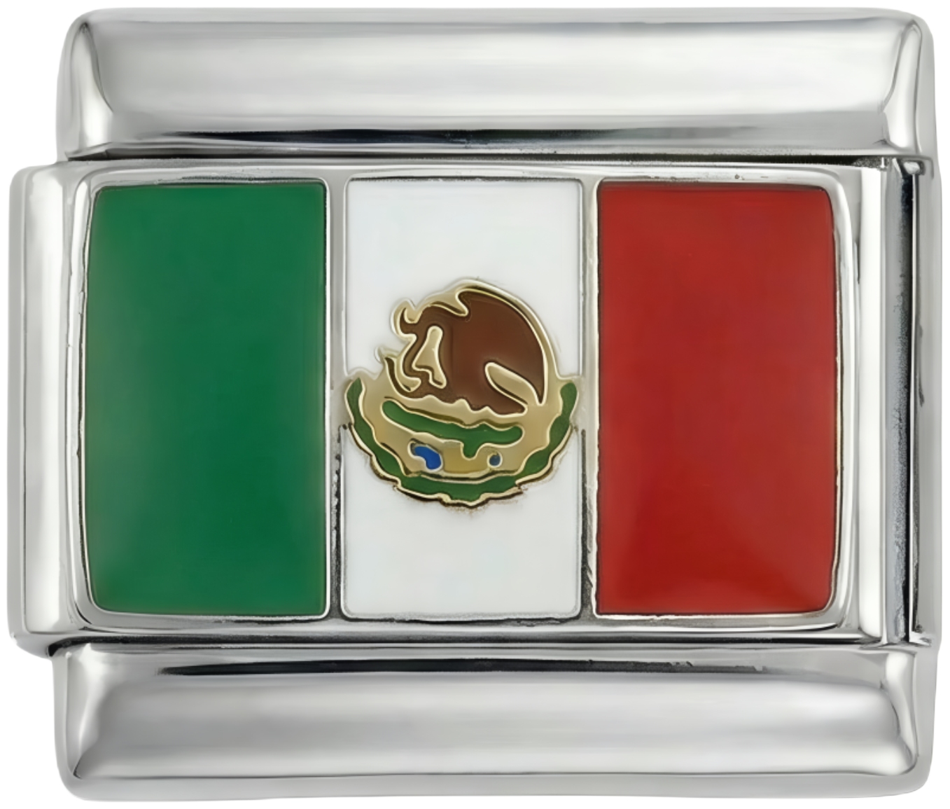 Mexico Flag, on Silver