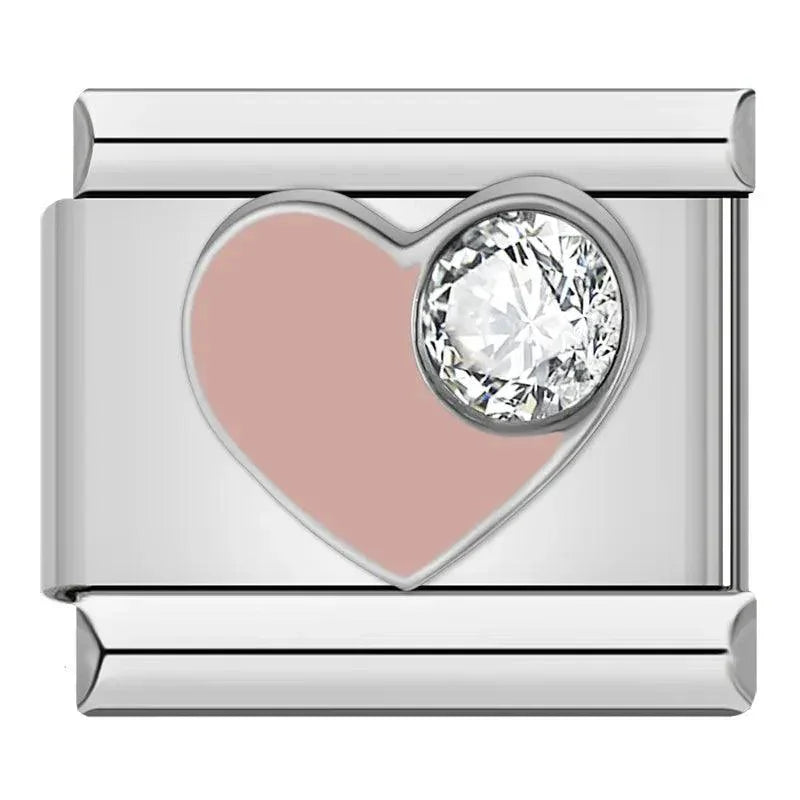 Pink Heart, Big Stone, on Silver - Charms Official