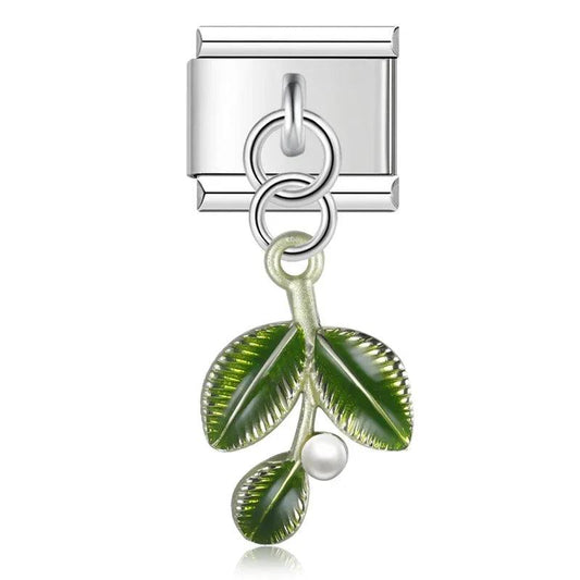 3 Green Leaves, on Silver - Charms Official