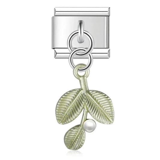 3 Light Green Leaves, on Silver - Charms Official