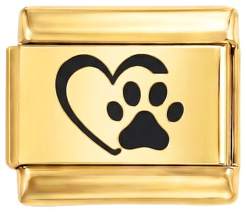 Black Heart with Paw on Gold