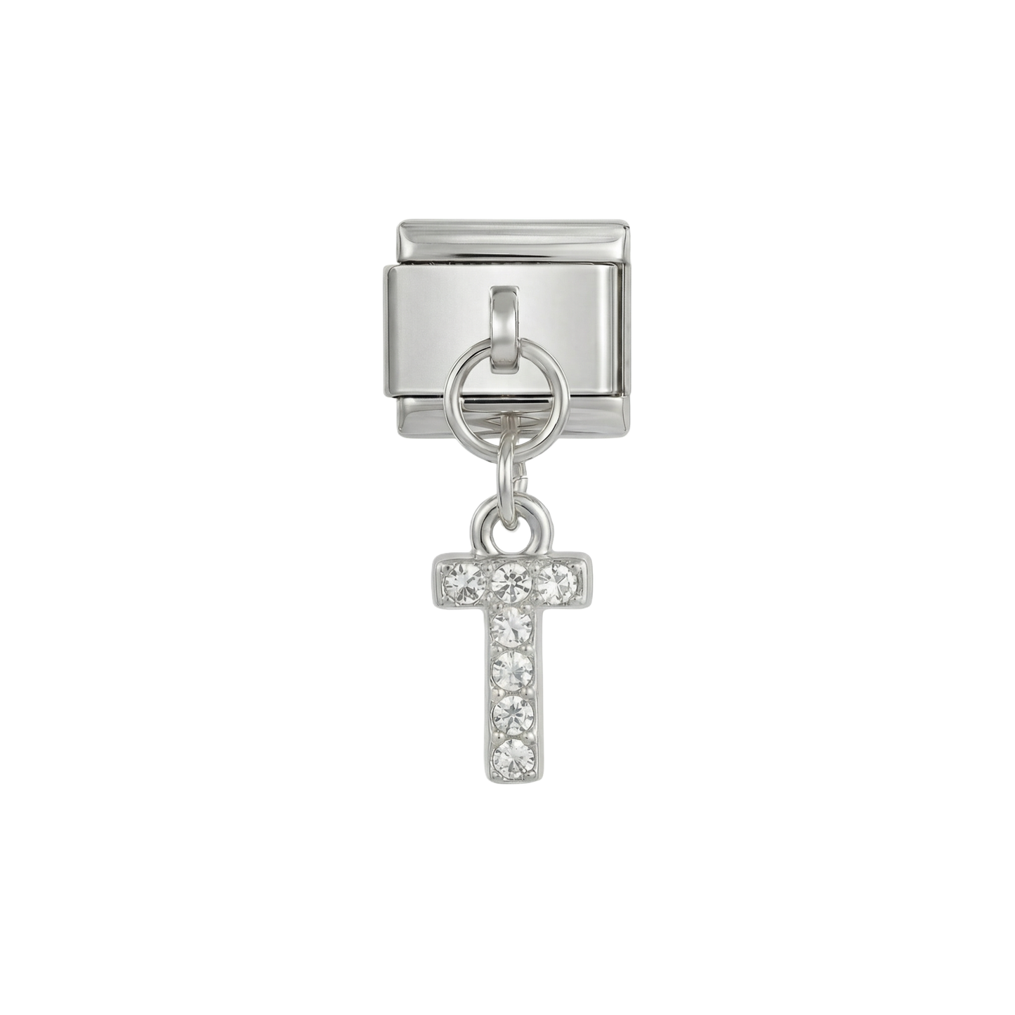 Letter T with stones, Hanging, on Silver