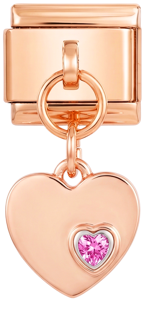 パープルストーン付きダブルハート、ローズゴールド