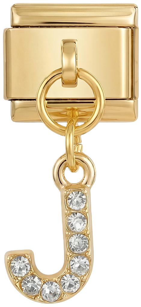 Letter J with stones, Hanging, on Gold - Letter-J-with-stones-hanging-on-gold.png