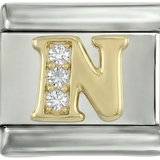 ストーン付きゴールドのN（シルバー台）