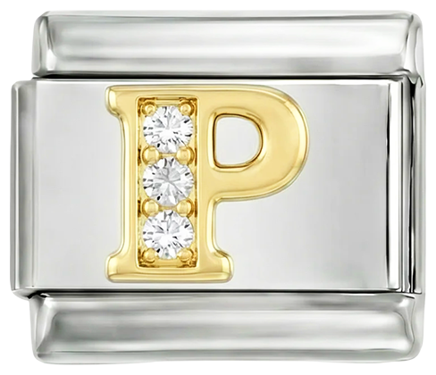 Letter P in Gold with Stones, on Silver - Letter-P-in-gold-with-stones-on-silver.png