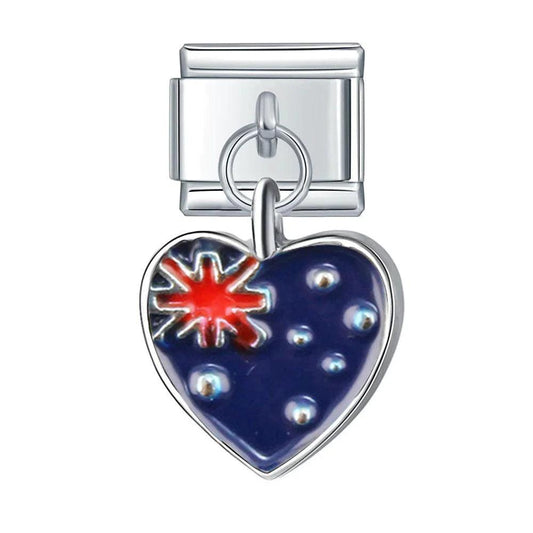 Australia Heart Flag, on Silver - Charms Official
