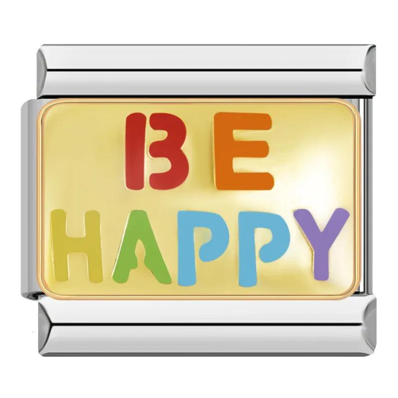 Be Happy Multicolor, on Gold - Charms Official