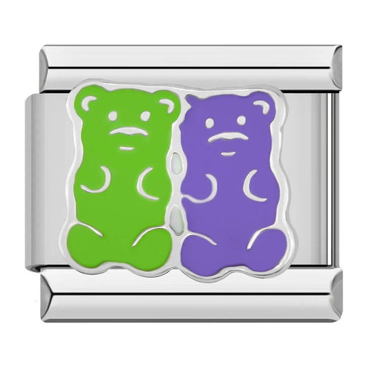 Bears, Green and Purple, on Silver - Charms Official