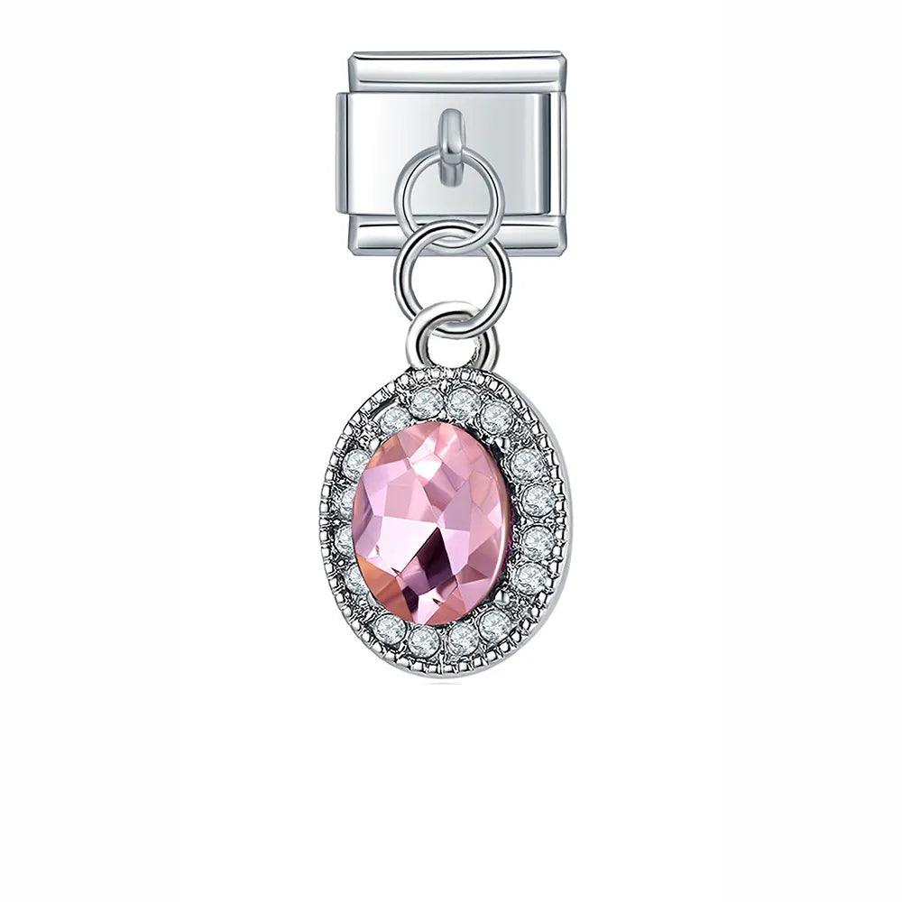 Big Pink Stones with Stones, on Silver - Charms Official