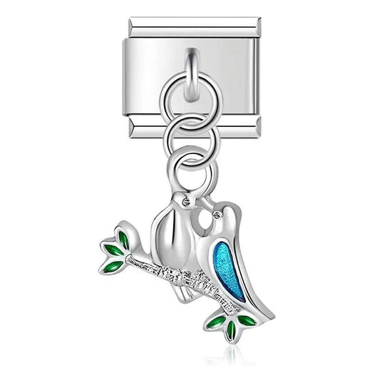 Bird Couple with Stones, on Silver - Charms Official