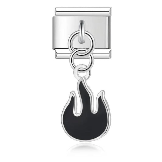 Black Flame, on Silver - Charms Official