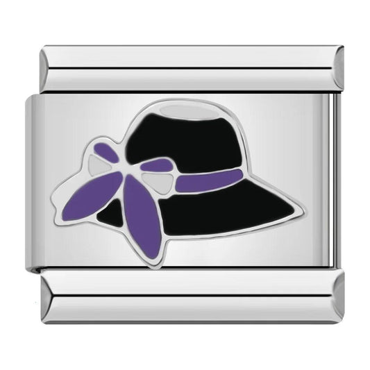 Black Hat, Purple Bow, on Silver - Charms Official