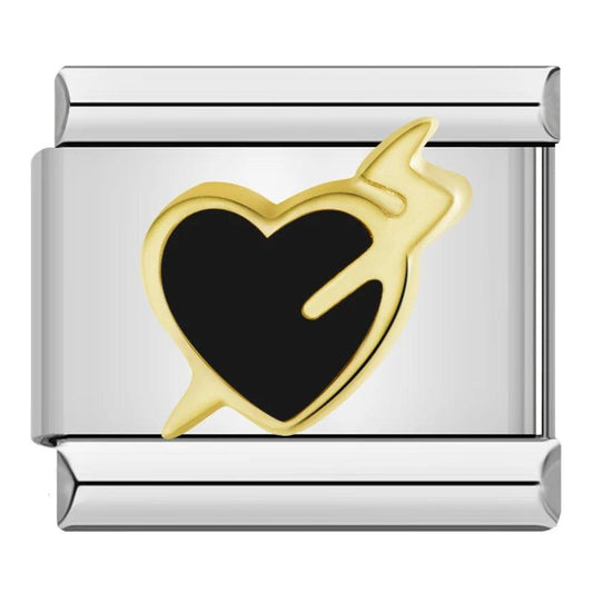 Black Heart, Love at First Sight in Gold, on Silver - Charms Official
