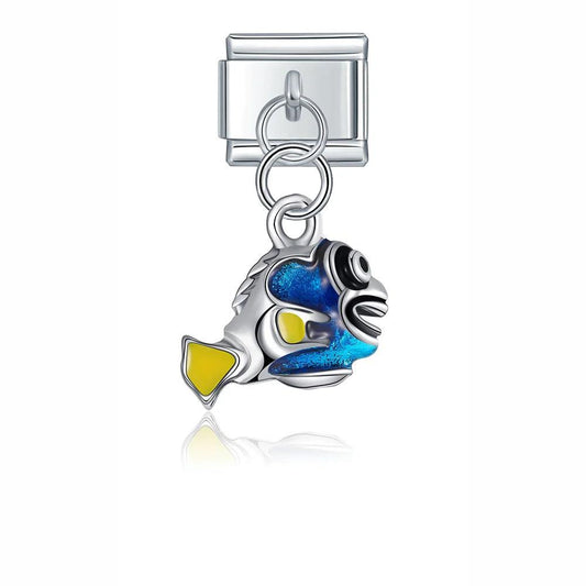 Blue and Yellow Fish, on Silver - Charms Official