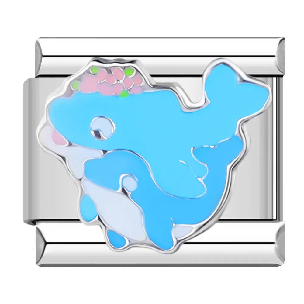 Blue Dolphins, on Silver - Charms Official