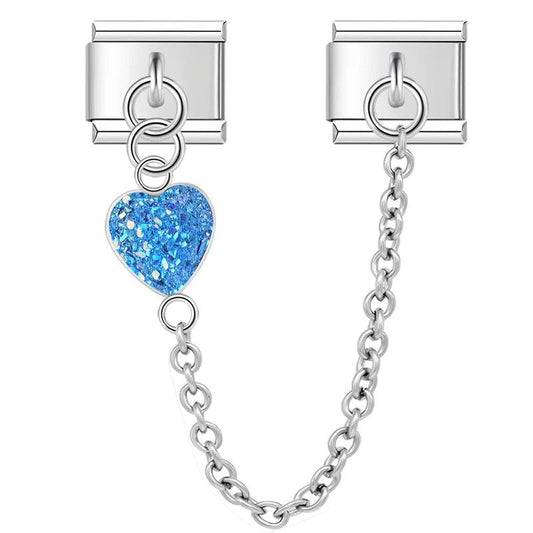 Blue Heart, Double Linked Charms, on Silver - Charms Official