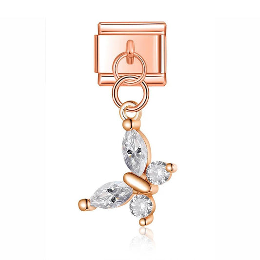 Butterfly with Large Stones, on Rose Gold - Charms Official