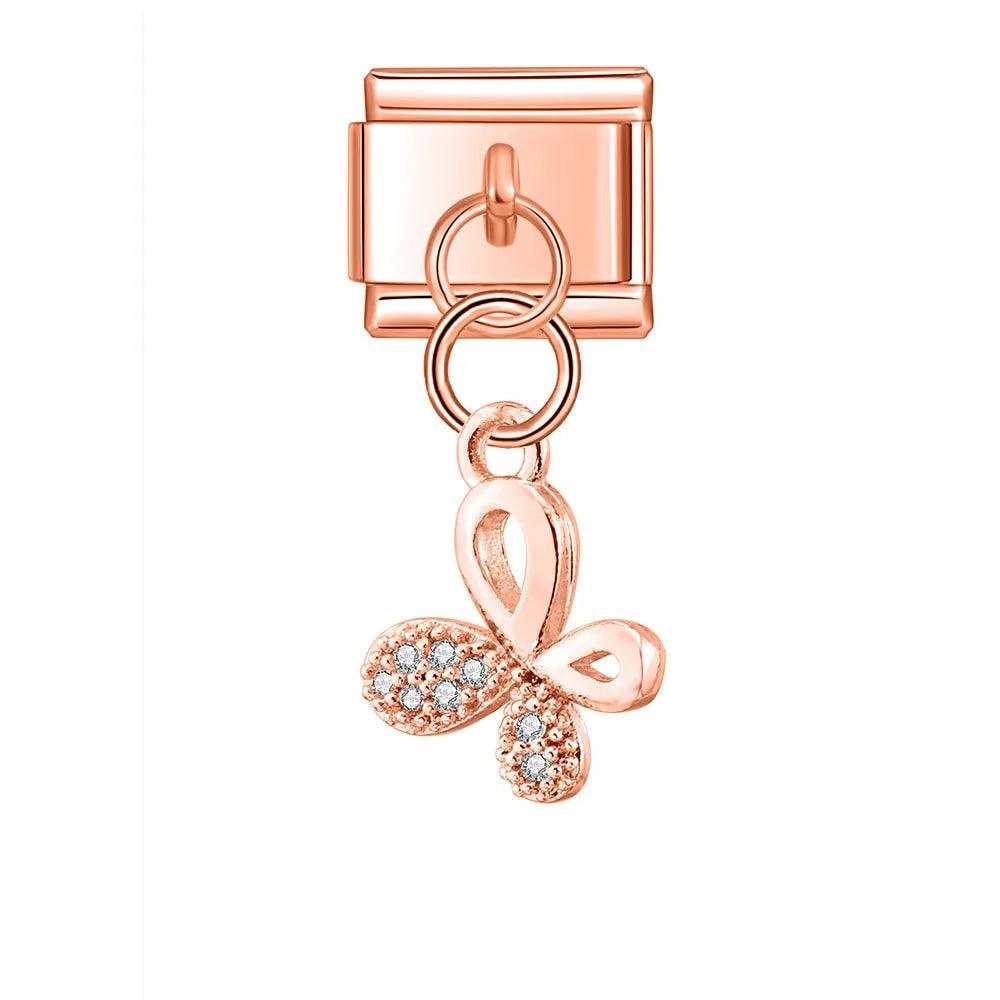 Butterfly with White Stones, on Rose Gold - Charms Official