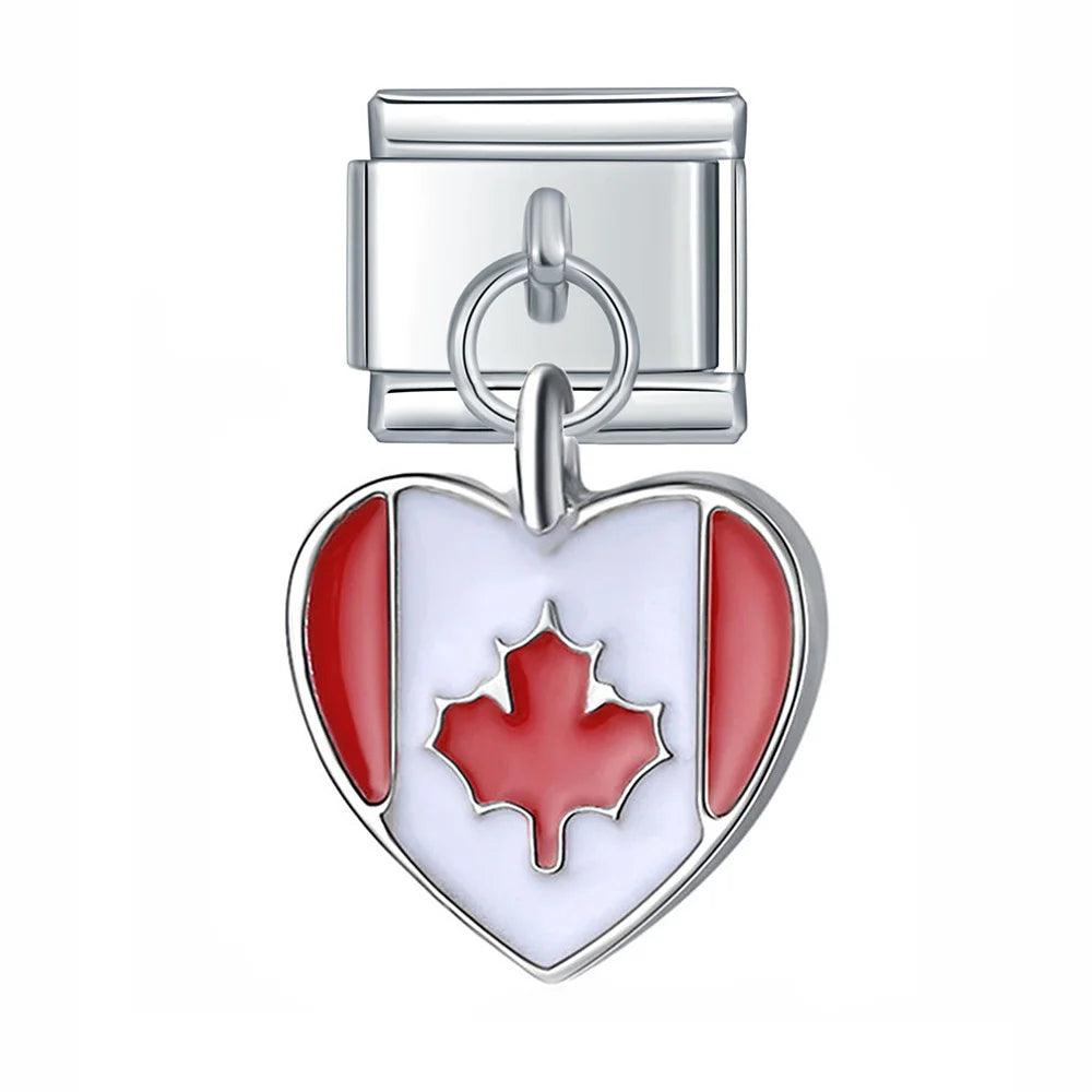 Canada Heart Flag, on Silver - Charms Official