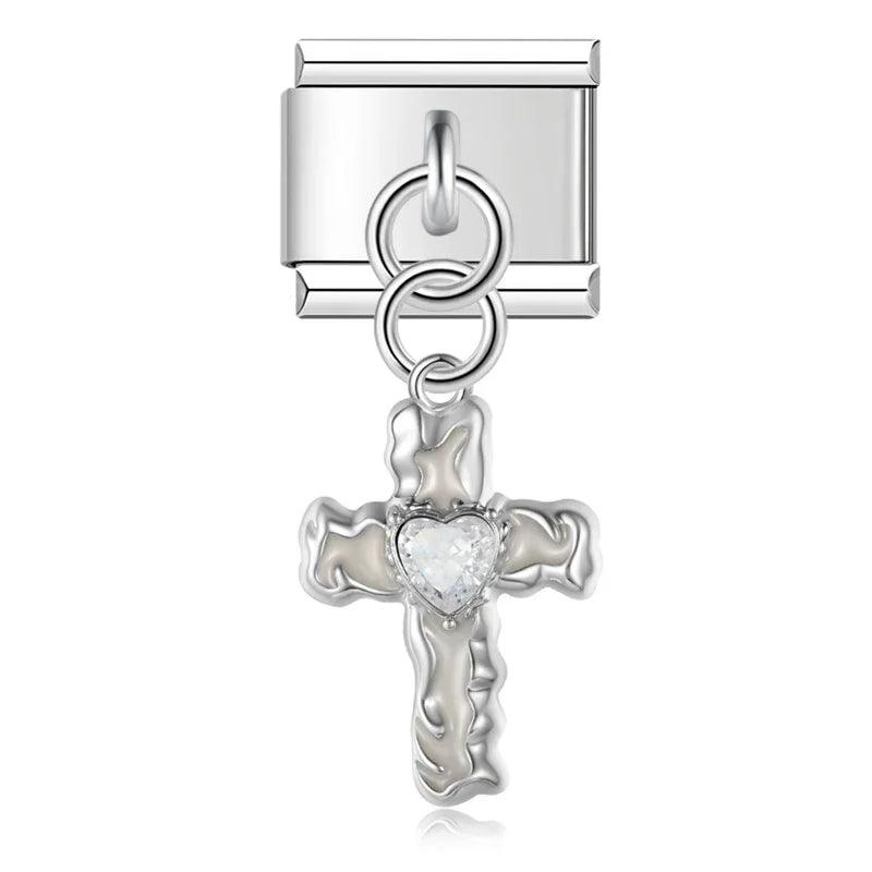 Cross with Heart, on Silver - Charms Official