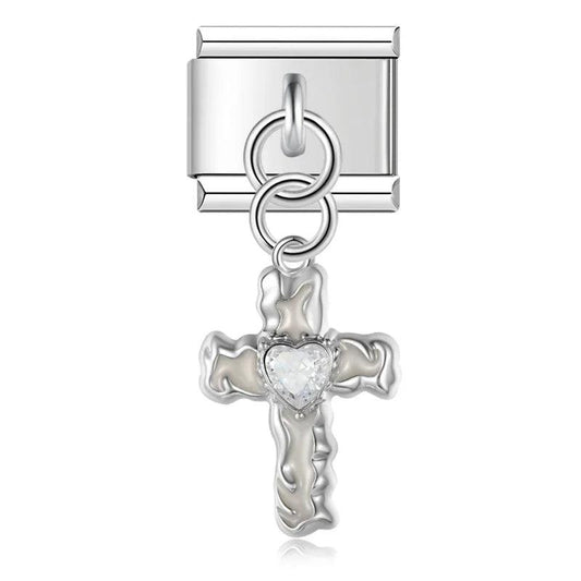 Cross with Heart, on Silver - Charms Official