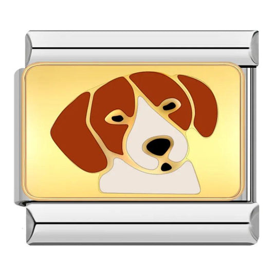 Dog, Brown and White, on silver - Charms Official