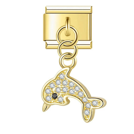 Dolphin in Gold with Stones, on Gold - Charms Official