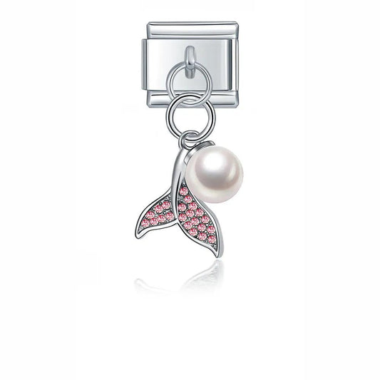 Dolphin Tail with Pink Stones, on Silver - Charms Official