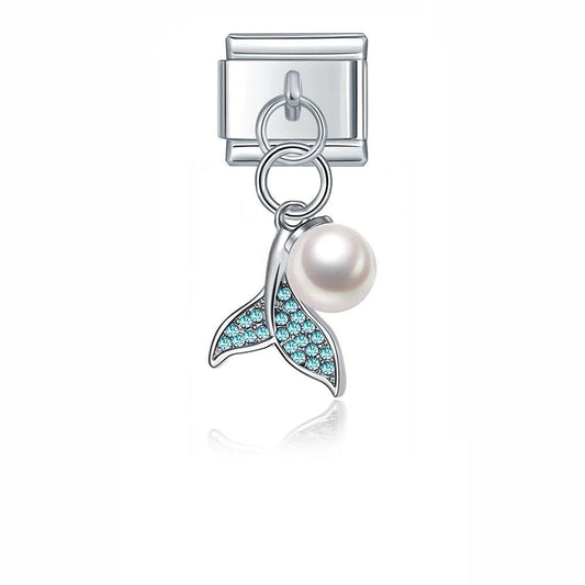 Dolphin Tail with Turquoise Stones, on Silver - Charms Official