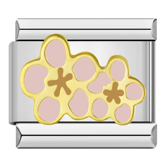 Double Flower, Gold and Pink, on Silver - Charms Official