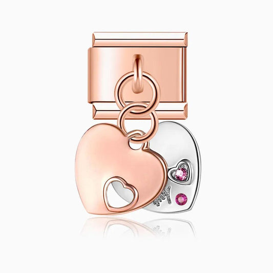 Double Heart with Purple Stones, on Rose Gold - Charms Official