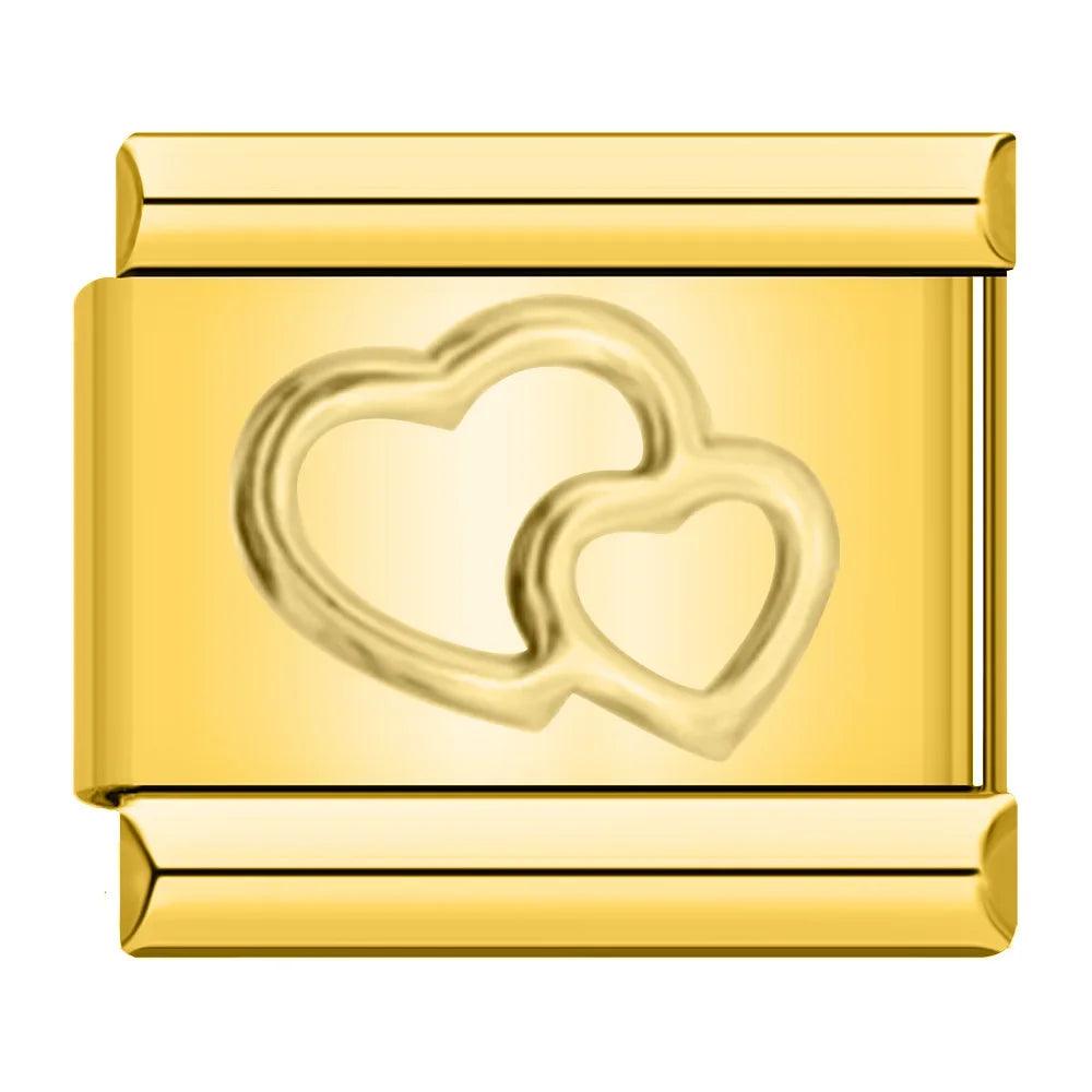 Double Hearts, on Gold - Charms Official
