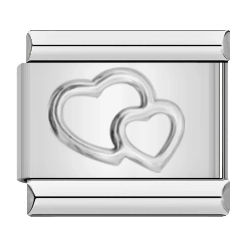 Double Hearts, on Silver - Charms Official