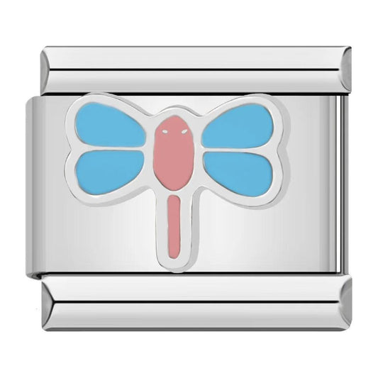 Dragonfly, Pink and Blue, on Silver - Charms Official