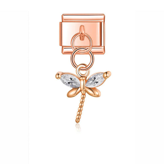 Dragonfly with Large Stones, on Rose Gold - Charms Official