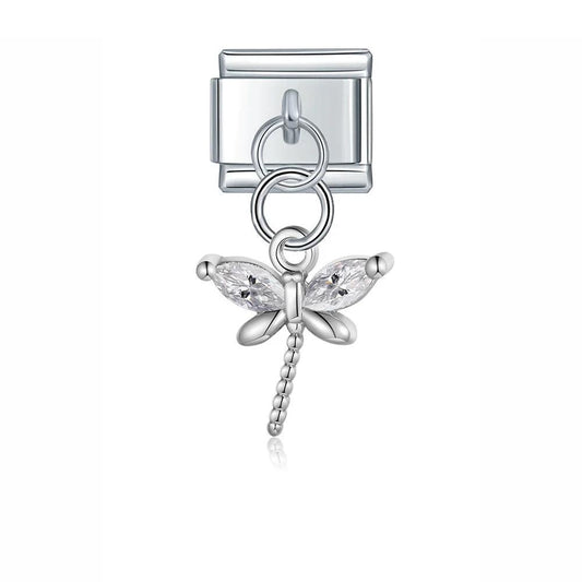 Dragonfly with Large Stones, on Silver - Charms Official