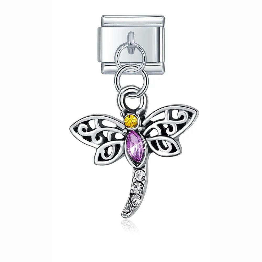 Dragonfly with Stones, on Silver - Charms Official