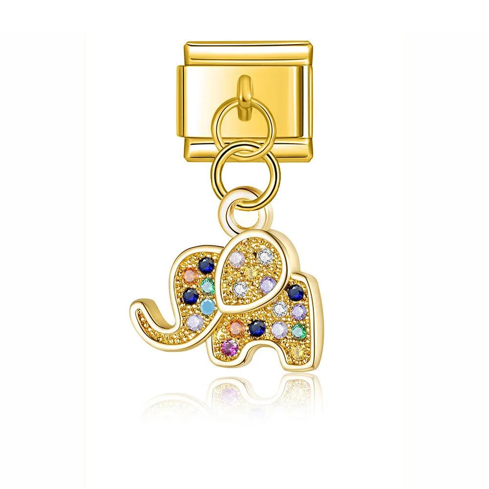 Elephant with Multicolor Stones, on Gold - Charms Official