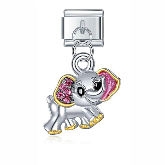 Elephant with Pink Stones, on Silver - Charms Official
