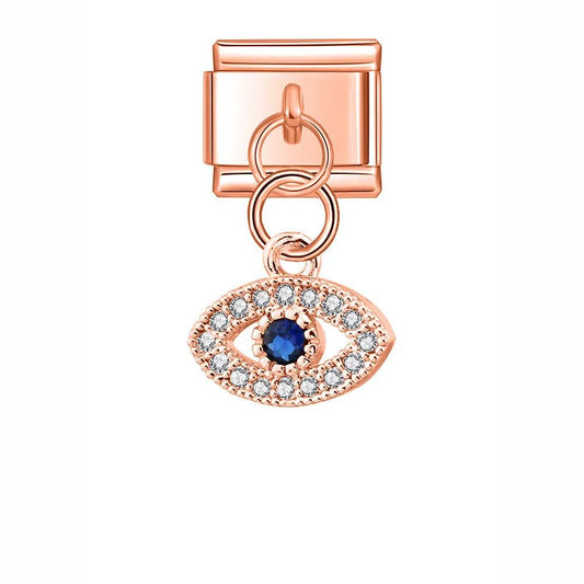 Eye with Blue and White Stones, on Rose Gold - Charms Official