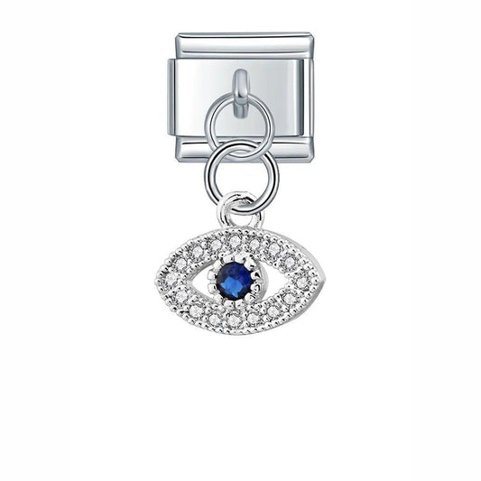 Eye with Blue and White Stones, on Silver - Charms Official