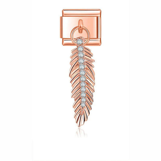 Feather with Stones, on Rose Gold - Charms Official