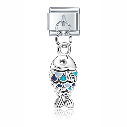 Fish with Blue Scales, on Silver - Charms Official