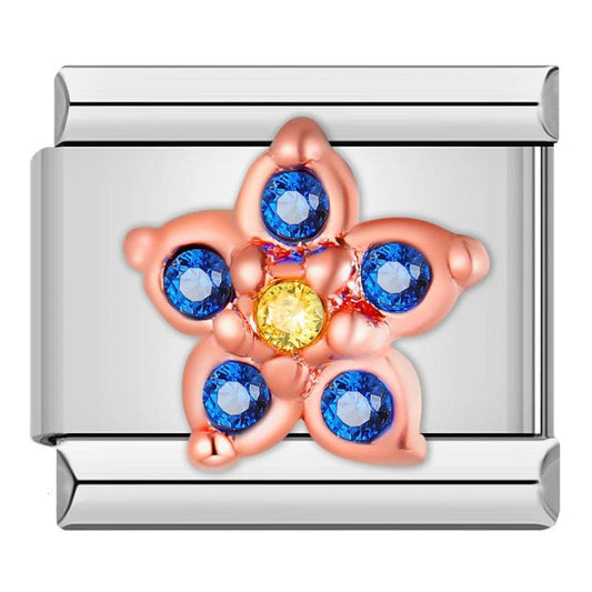 Flower, in Rose Gold and Stones, Blue and Yellow - Charms Official