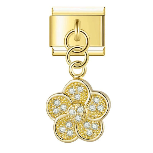 Flower of 5 Petals in Gold with Stones, on Gold - Charms Official