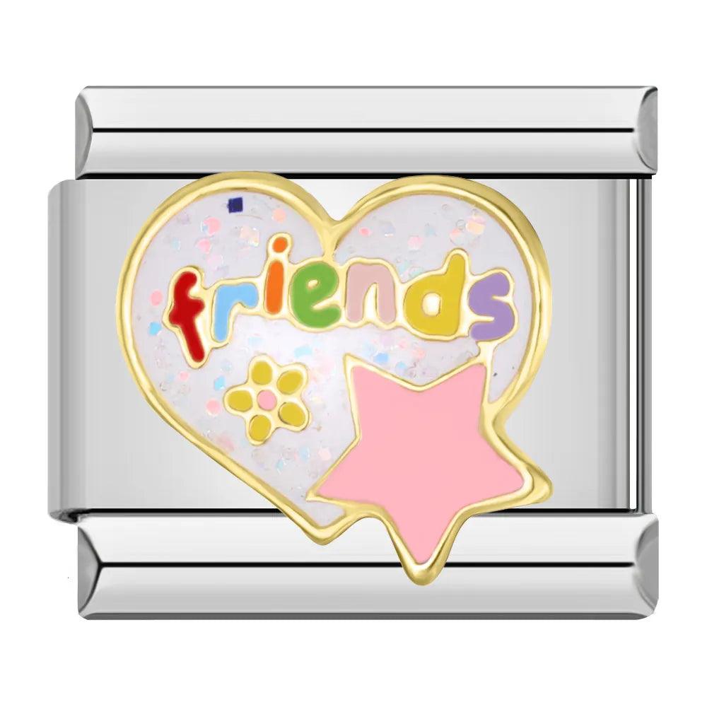 Friends Heart with Flower and Star, on Silver - Charms Official